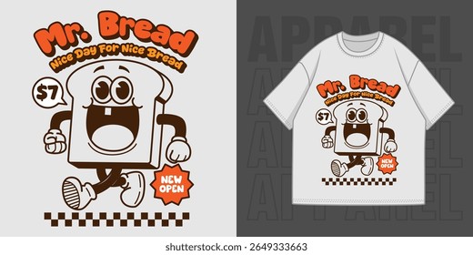 HAND DRAWING MR BREAD ILLUSTRATION T-SHIRT APPAREL PRINTING DESIGN