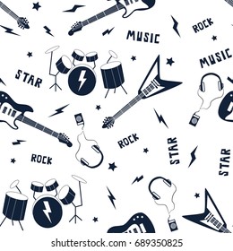 Hand drawing musical icons seamless pattern print design. Vector illustration design for fashion fabrics, textile graphics, prints.	