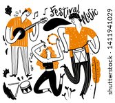 Hand drawing the musicians playing music. Vector Illustration doodle style.