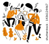 Hand drawing the musicians playing music. Vector Illustration doodle style.