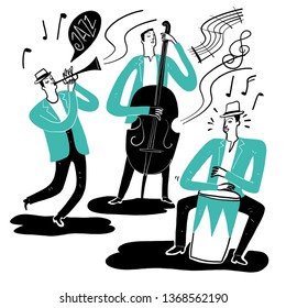 Hand drawing the musicians playing music. Vector Illustration doodle style.