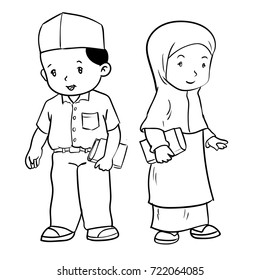 Hand Drawing Muslim Kids Standing Isolated Stock Vector (Royalty Free ...