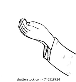 Hand drawing Muslim Hand praying, Isolated on white background. Black and White simple line Vector Illustration for Coloring Book - Line Drawn Vector Illustration.