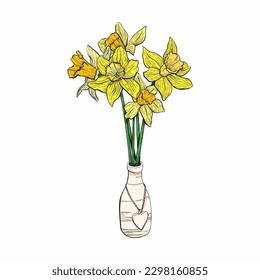 Hand drawing narcissus. Mother's day. Botanical line drawing