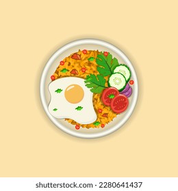 Hand Drawing Nasi Goreng Vector Illustration. cookery Bowl Chili Fantasy Delicate Tasteful Egg Nasi Goreng Food Healthy Illustration Recipe Vector Design.