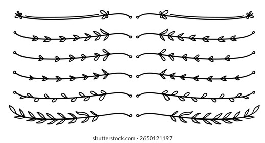 Mão desenho natureza floral vine linha divisor para o separador de layout de texto decoração elemento collection.Vetor ilustração