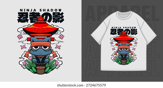 DISEÑO DE IMPRESIÓN DE LA ROPA DE LA CAMISETA DE LA ILUSTRACIÓN DE LA SOMBRA DEL NINJA DEL DIBUJO A MANO