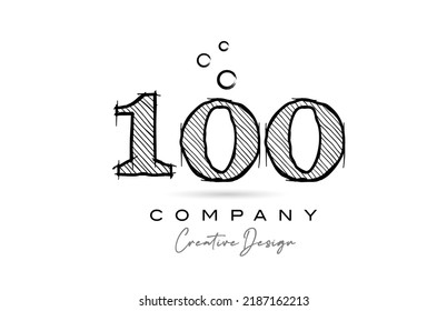 hand drawing number 100 logo icon design for company template or business. Creative logotype in pencil style