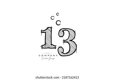 hand drawing number 13 logo icon design for company template or business. Creative logotype in pencil style