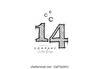 hand drawing number 14 logo icon design for company template or business. Creative logotype in pencil style