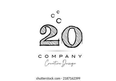diseño de icono de dibujo manual número 20 para plantilla de empresa o negocio. Logotipo creativo en el estilo de lápiz