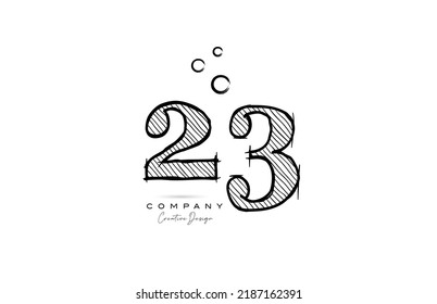 diseño de icono del logotipo del número de dibujo manual 23 para la plantilla de la empresa o el negocio. Logotipo creativo en el estilo de lápiz