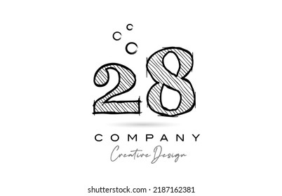 hand drawing number 28 logo icon design for company template or business. Creative logotype in pencil style