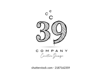 hand drawing number 39 logo icon design for company template or business. Creative logotype in pencil style