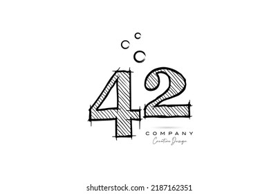 hand drawing number 42 logo icon design for company template or business. Creative logotype in pencil style