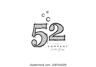 diseño de icono del logotipo de dibujo manual número 52 para plantilla de empresa o negocio. Logotipo creativo en el estilo de lápiz