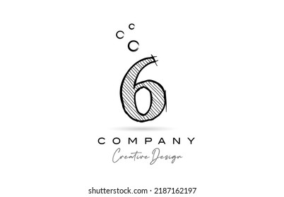 hand drawing number 6 logo icon design for company template or business. Creative logotype in pencil style