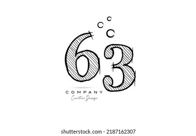 diseño de icono del logotipo del número de dibujo manual 63 para la plantilla de la empresa o el negocio. Logotipo creativo en el estilo de lápiz