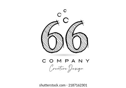diseño de icono del logotipo del número de dibujo manual 66 para la plantilla de la empresa o el negocio. Logotipo creativo en el estilo de lápiz