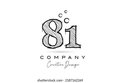 hand drawing number 81 logo icon design for company template or business. Creative logotype in pencil style