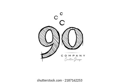 handgezeichnete Nummer 90 Logo Symbol Design für Unternehmen Vorlage oder Geschäft. Kreativlogotype im Stilstil