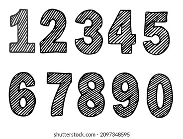 Hand drawing number sketch vectors. Set of hand drawn vector numbers isolated on white background