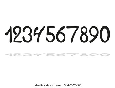 Hand drawing numbers, simple and bold digits with shadow, vector illustration