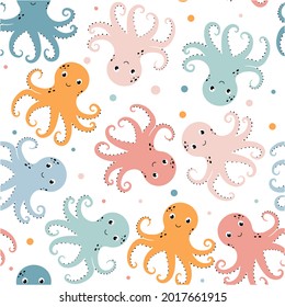 Hand drawing octopus print design seamless. Vector illustration design for fashion fabrics, textile graphics, prints.