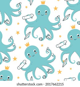 Hand drawing octopus print design seamless. Vector illustration design for fashion fabrics, textile graphics, prints.