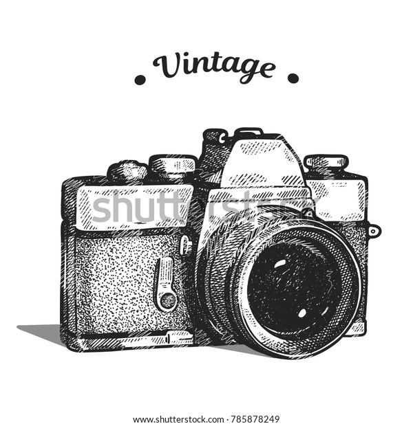 古いグラフィックススタイルの古いビンテージフィルムフォトカメラを手描き 分離型ベクターイラスト のベクター画像素材 ロイヤリティフリー