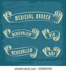 Hand drawing old ribbons set banners. Sketch style vector illustration.
Ribbon in retro style