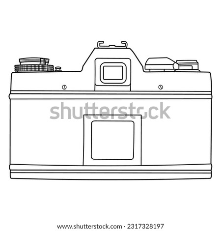 Hand drawing old SLR vintage film photo camera. Rear view, back side. Isolated doodle vector illustration