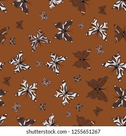 Hand drawing on a brown, white and black background. Repeated doodles. Seamless colorfil pattern. Mystical, symbols.