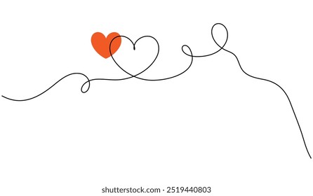 Hand drawing one continuous heart and color shaped heart sign romantic symbol and flourish. Editable stroke doodle illustration.