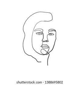 Hand drawing one line woman portrait. Female face isolated on white background. Beauty logo for design card. poster, print. texture 