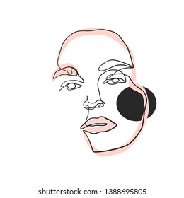 Hand drawing one line woman portrait. Female face isolated on white background. Beauty logo for design card. poster, print. texture 
