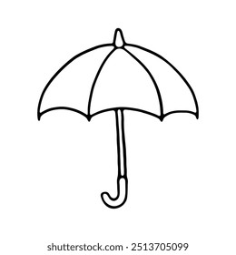 hand drawing of an open umbrella with a curved handle.