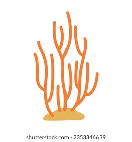 Hand drawing orange algae, sea grass, underwater seaweed plants and coral. Vector illustration design elements collection on a white background