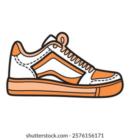 Hand Drawing of Orange and White Woman’s Sneaker with Trendy and Casual Style