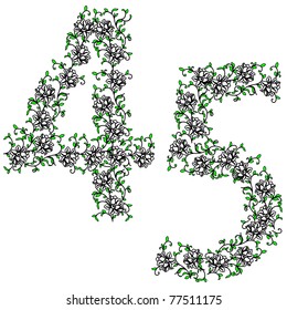 Hand drawing ornamental alphabet. Letter 45