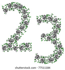 Hand drawing ornamental alphabet. Letter 23