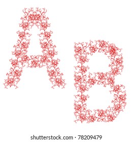 Hand drawing ornamental alphabet. Letter AB
