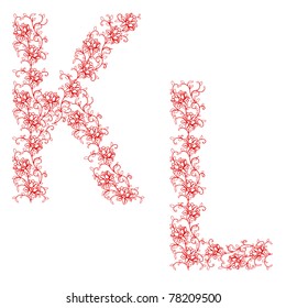 Hand drawing ornamental alphabet. Letter KL