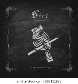 Hand drawing ornamental bird in frame on chalkboard background. Vector illustration in abstract style