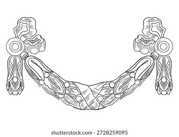 Handzeichnung verzierten barocken Design-Element, symmetrischen Kranz. Graviertes Vintage-Ornament. Monochrome Vektorgrafik einzeln auf weißem Hintergrund. Für Design, Druck, Stoff, Einladung, Hochzeit