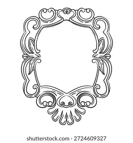 Dibujo a mano elemento de diseño ornamentado. Patrón de damasco grabado, adorno vintage. Ilustración vectorial monocromática aislada sobre un fondo blanco. Para el diseño, impresión, tela, invitación y boda