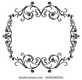Hand drawing of ornate floral frame with swirls,tendrils,flowers in vintage style, vector ornamental background for greeting card,invitation