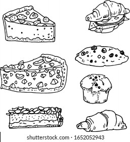 Skizze für die Dessertbäckereikollektion mit Handzeichnung, Illustration