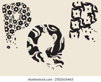 Hand drawing  p q r  alphabet, grunge letter  p q r  alphabet symbol design, letter p q r  logo new vector,  letter p q r with ink stroke, letters, alphabet.eps