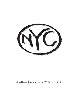 Hand Drawing Paint Brush Lettering NYC Rounded Oval Vector Design